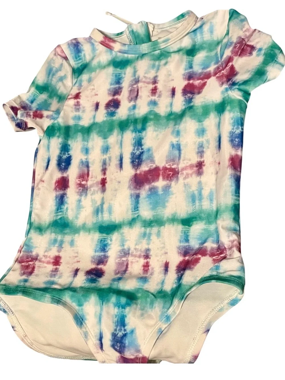DSG Girls Tie Dye One Piece Swimsuit UPF 50+ Short Sleeve Size S (8/9) NWT